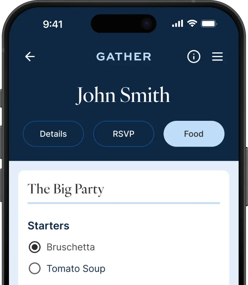 Phone mockup of Menus &amp; dietaries